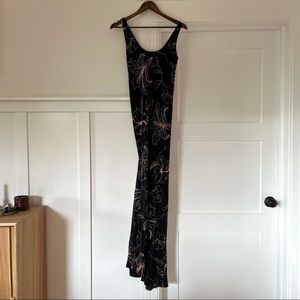 Diane Von Furstenberg Black Maxi Dress with Pink Floral Outline